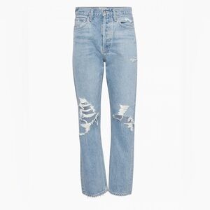Agolde Light Blue Distressed Straight-Leg Jeans